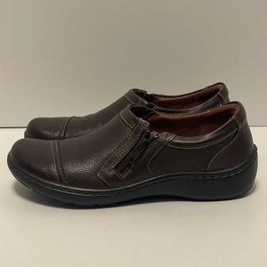 Clarks Collection Cora Giny Loafers Women’s 9 M Brown Zipper Side Leather Shoes